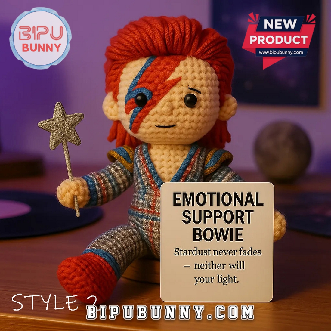 David Bowie Crocheted Emotional Support Doll David Bowie Crocheted Emotional Support Doll