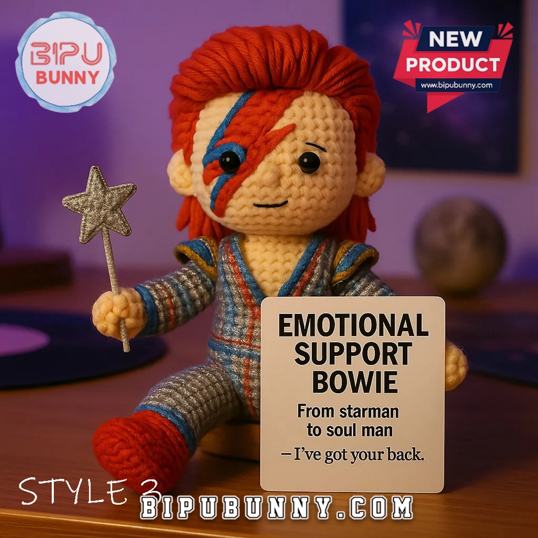 David Bowie Crocheted Emotional Support Doll David Bowie Crocheted Emotional Support Doll