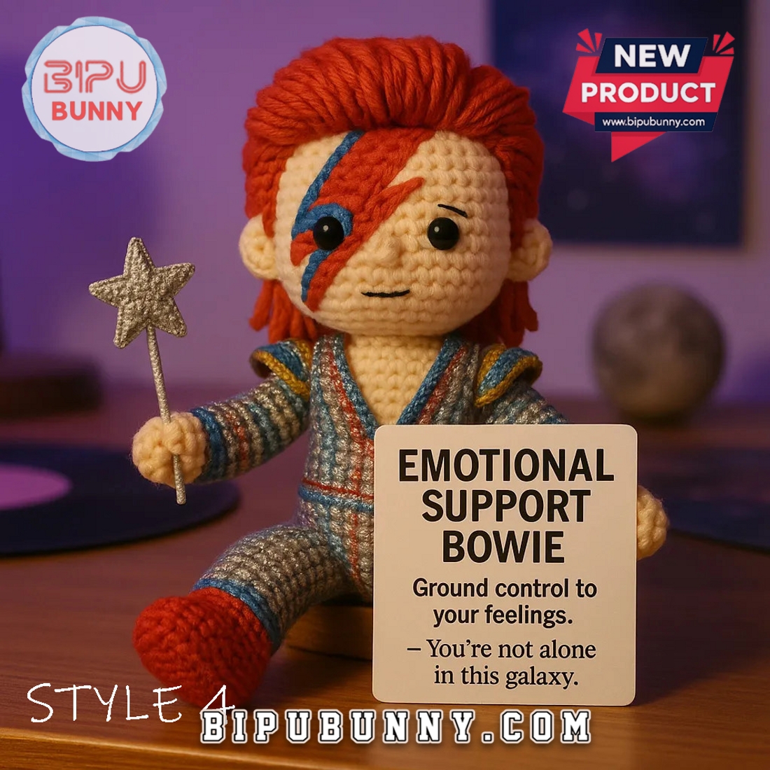 David Bowie Crocheted Emotional Support Doll David Bowie Crocheted Emotional Support Doll