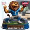 Detroit Lions lion mascot figure on a table in a bright room.
