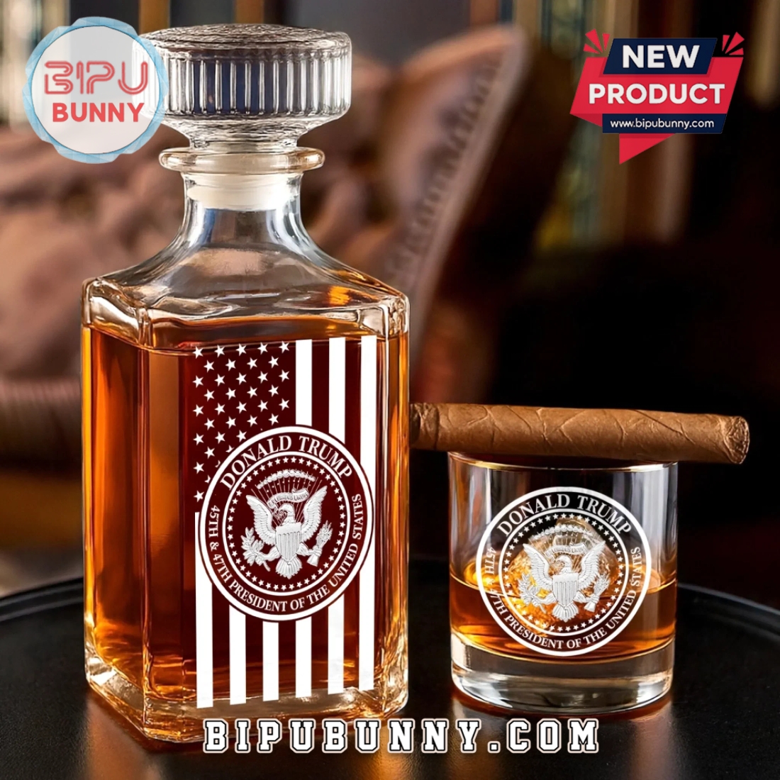 Donald Trump 45 – 47 President Of The US Whiskey Decanter Set Donald Trump 45 – 47 President Of The US Whiskey Decanter Set