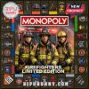 A Firefighters Limited Edition Monopoly game board with three firefighters in the center!