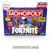 Monopoly Fortnite game box and board with characters and storm pieces.