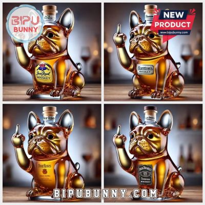 French Middle Finger Bulldog Whiskey Bottle