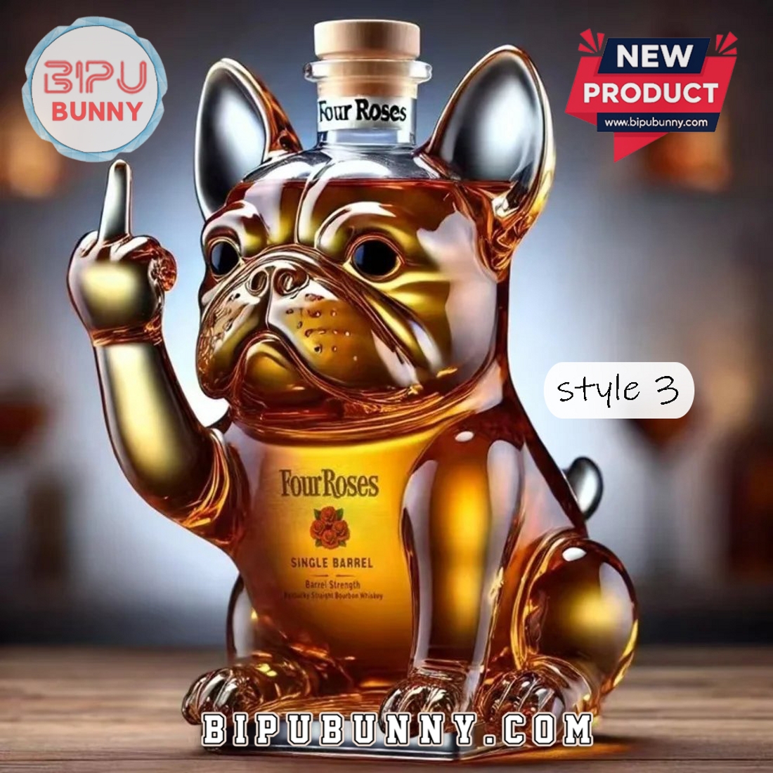 French Middle Finger Bulldog Whiskey Bottle French Middle Finger Bulldog Whiskey Bottle