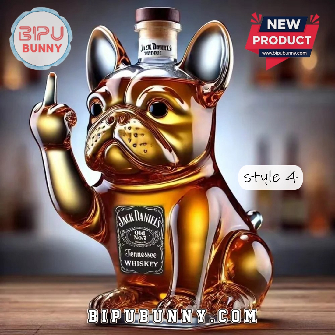 French Middle Finger Bulldog Whiskey Bottle French Middle Finger Bulldog Whiskey Bottle