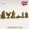Six bronze Monopoly tokens featuring Godzilla, Mothra, Mechagodzilla, battleship, tower, and building.