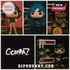 Funko Pop figures of Gorillaz members Noodle, 2D, Russell, and Murdoc Niccals.
