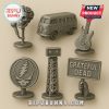 A set of six gray metal game tokens with a Grateful Dead theme!