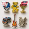 Grateful Dead Monopoly custom tokens shaped like skull, bear, rose, bus, guitar, and drums.