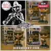 Two Funko Pop! figures of Hank Williams Jr. in cowboy and camouflage outfits.