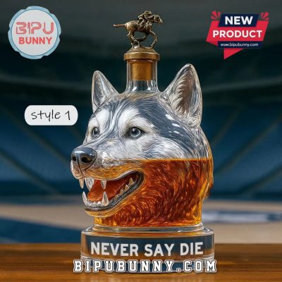 Husky Dog Head Never Say Die Whisky Bottle