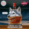 Wolf head whiskey bottle in Style 4 with a red cap.