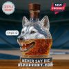 Wolf head whiskey bottle in Style 6 with a wooden cap.