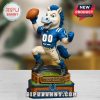 Indianapolis Colts mascot figure holding football in indoor environment.