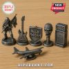 Iron Maiden Monopoly game pieces: Eddie, guitar, shield, skull, amp, airplane!