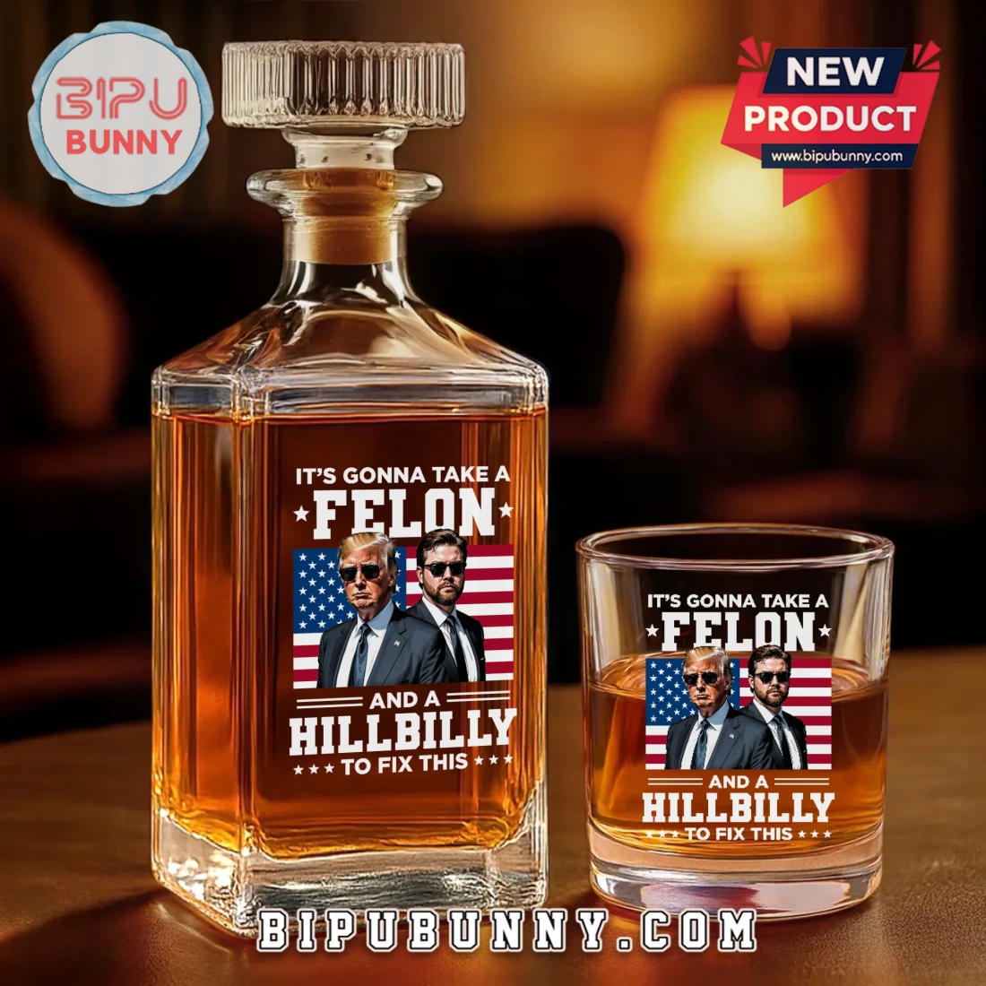 It’s Gonna Take A Felon And A Hillbilly Whiskey Decanter Set It’s Gonna Take A Felon And A Hillbilly Whiskey Decanter Set