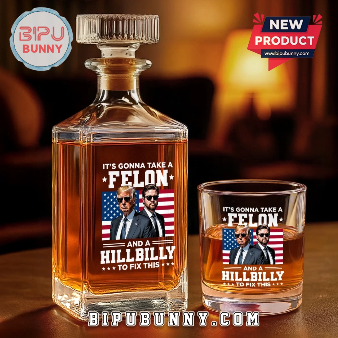 It’s Gonna Take A Felon And A Hillbilly Whiskey Decanter Set It’s Gonna Take A Felon And A Hillbilly Whiskey Decanter Set