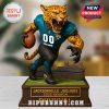 Fierce Jaguars mascot figure with football, set in cozy room background.