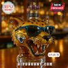Jaguar head whiskey bottle in Style 3 with crown cap and sunglasses.