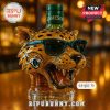 Jaguar head whiskey bottle in Style 5 with green cap and sunglasses.