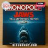 Monopoly Jaws 50th Anniversary Edition board game box with shark artwork and swimmer.