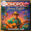 Board game box of Monopoly Jimmy Buffett Trop Rock Edition with tropical artwork and Jimmy Buffett playing guitar.