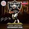 Josh Jacobs Raiders acrylic standee in running pose with large logo background.