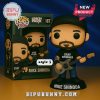 Mike Shinoda Funko Pop in cap with Stay Informed shirt and guitar beside display box.
