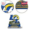 Close-up of LA Rams logo and raised acrylic text on standee.