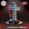 Personalized cross with football elements and Bible verse.
