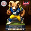 Los Angeles Rams mascot figure on tabletop with custom text and stadium base.