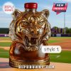Liquor bottle in the shape of a tiger head with a red cap labeled as style 1!