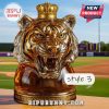 Liquor bottle shaped like a tiger head with a crown cap labeled as style 3!