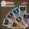 Monopoly Marines edition money featuring U.S. Marine Corps insignia and ranks.