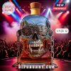 Chrome skull liquor bottle with a light brown wooden stopper.