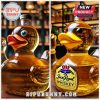 Whiskey bottle shaped like a duck with vibrant colors.