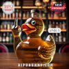 Duck-shaped whiskey bottle giving a middle finger gesture.