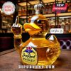 Royal-style duck-shaped whiskey bottle with a crown and middle finger gesture.
