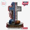 Personalized cross design with New England Patriots logo, American flag, and Bible verse