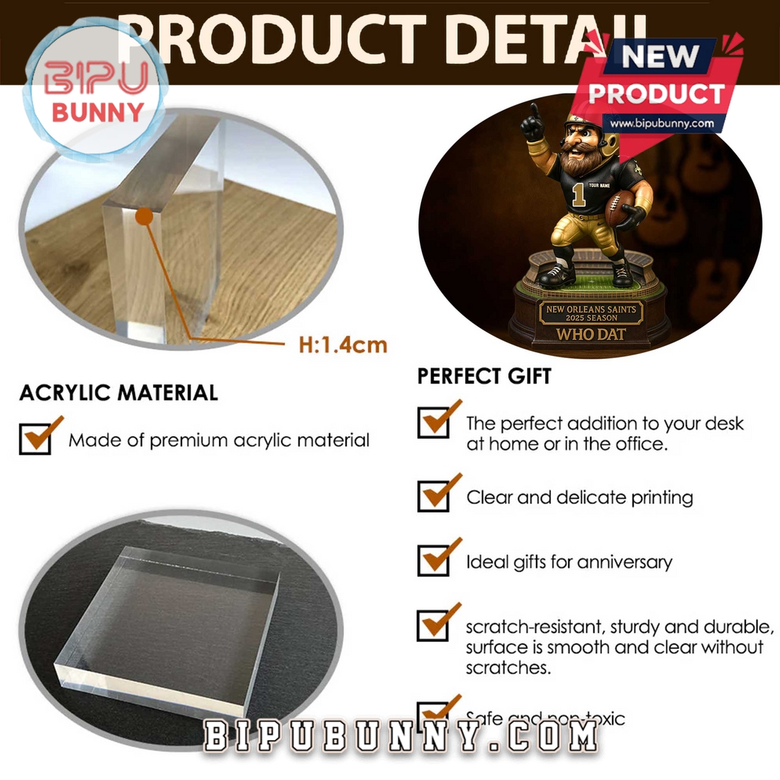 New Orleans Saints 2025 Season Acrylic Standee New Orleans Saints 2025 Season Acrylic Standee