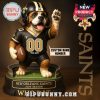 Custom New Orleans Saints dog figure in football gear raising a paw