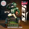 New York Jets mascot standee with custom jersey standing on stadium base.