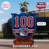 New York Rangers 100th Anniversary whiskey bottle, Style 1 with blue and red design.