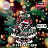 Atlanta Falcons Christmas tree ornament with falcon logo and festive decorations.