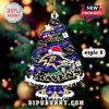 Baltimore Ravens Christmas tree ornament with team logos and holiday design.