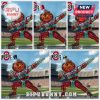 Five glossy figurines of Brutus Buckeye with various hat styles against a stadium backdrop!