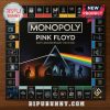 Pink Floyd themed Monopoly board with prism artwork in the center.