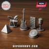 Pink Floyd Monopoly game tokens shaped like a pig guitar wall pyramid record and microphone.