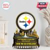 Steelers decorative collectible on a modern white shelf.